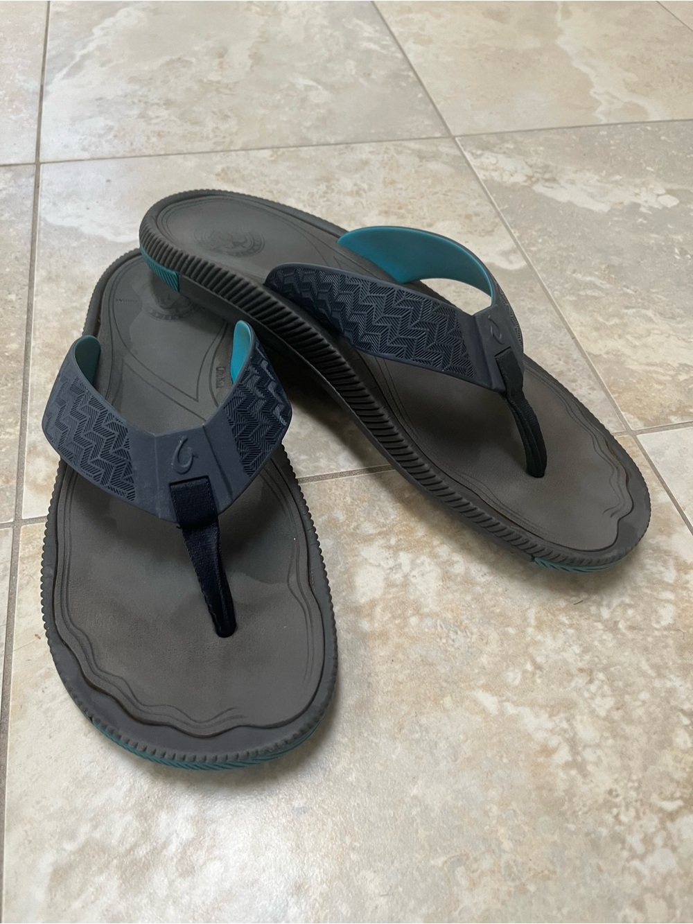 OluKai Men’s Navy and Teal Flip-Flop Sandals